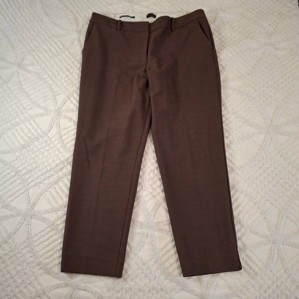 Talbots Womens 14P Hampshire Ankle Pant Brown Stretch Straight Leg Trousers